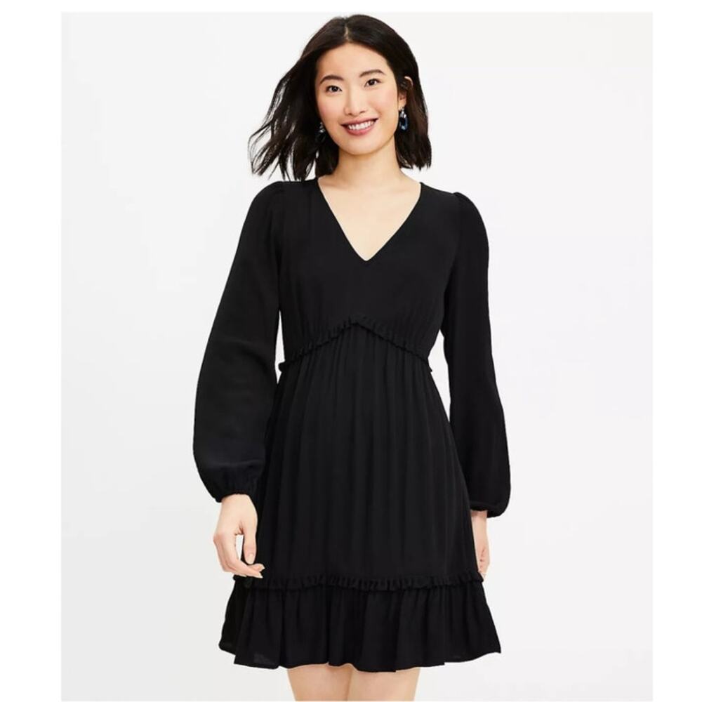 LOFT Babydoll Smocked Mini Dress Black Milkmaid NWT New Small Whimsigoth Witchy